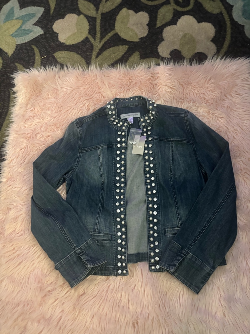 Chico's Dark Blue Embellished Denim Jacket